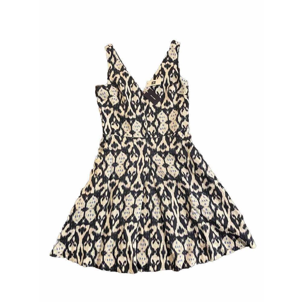 Gap Linen fit & flare dress 0 XS Navy Ikat Print Midi Pockets Aline Skirt Summer